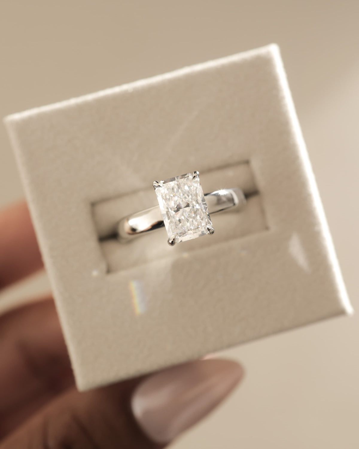 Angelina - Radiant Claw Solitaire with Cigar Band and Hidden Halo Engagement Ring - Yellow Gold - yellow gold - Lara Jewels