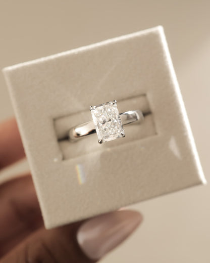 Angelina - Radiant Claw Solitaire with Cigar Band and Hidden Halo Engagement Ring - Yellow Gold - yellow gold - Lara Jewels
