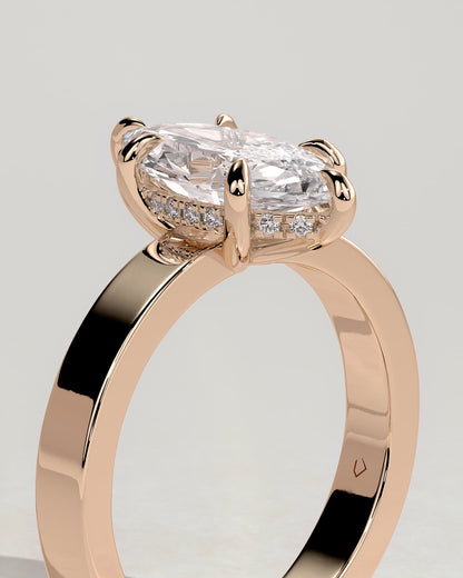 Aisha - Marquise Claw Solitaire with Flat Cigar Band and Hidden Halo Engagement Ring - Rose Gold - rose gold - Lara Jewels