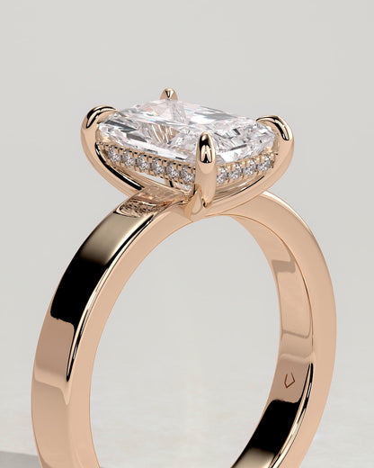 Aida - Radiant Claw Solitaire with Flat Cigar Band and Hidden Halo Engagement Ring - Rose Gold - rose gold - Lara Jewels