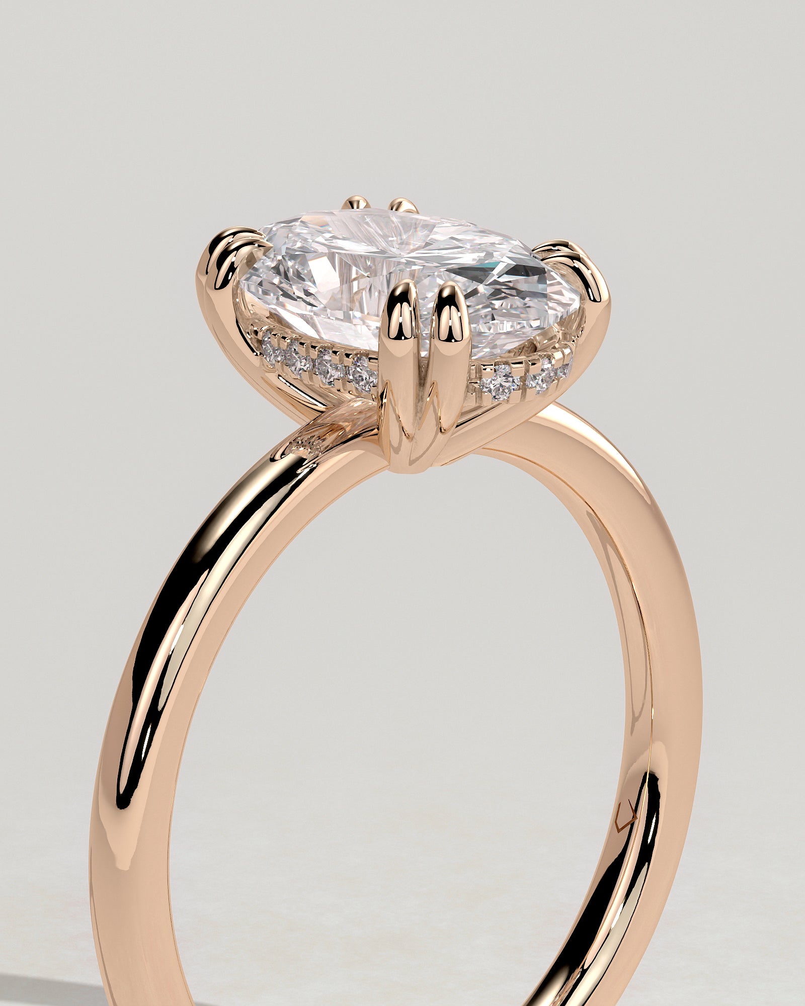 Avery - Oval Double Claw Solitaire with Hidden Halo Engagement Ring - Rose Gold - Rose Gold 2ct