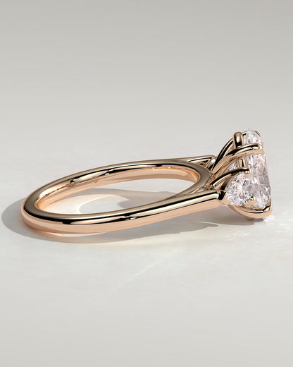 Alexia - Oval Claw Trilogy with Pear Side Stones and Cathedral Setting Engagement Ring - Rose Gold - rose gold - Lara Jewels