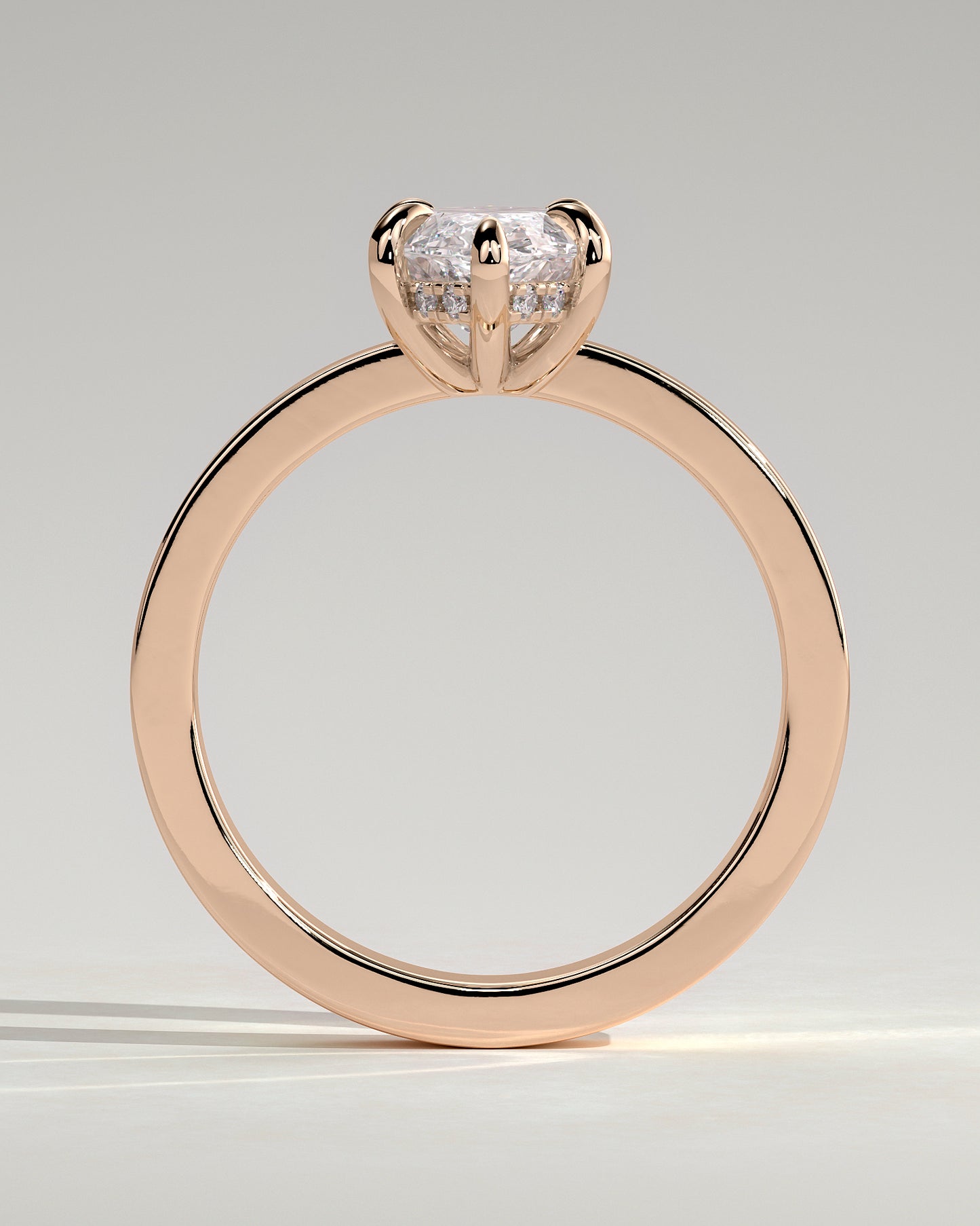 Aisha - Marquise Claw Solitaire with Flat Cigar Band and Hidden Halo Engagement Ring - Rose Gold - Rose Gold 2ct
