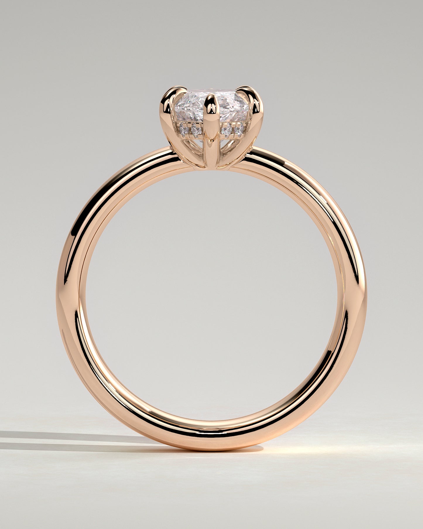 Gigi - Marquise Claw Solitaire with Cigar Band and Hidden Halo Engagement Ring - Rose Gold - Rose Gold 2ct