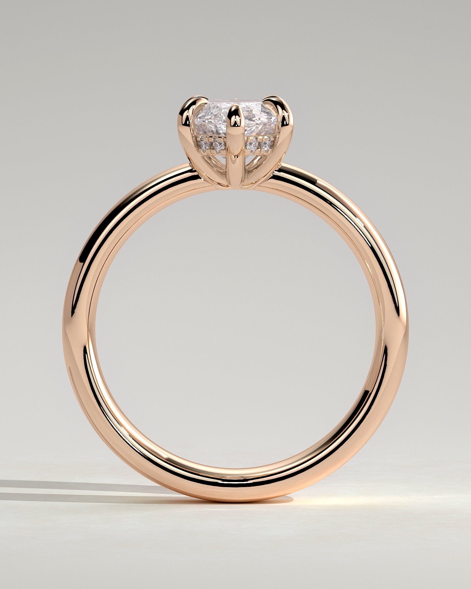 Gigi - Marquise Claw Solitaire with Cigar Band and Hidden Halo Engagement Ring - Rose Gold - Rose Gold 2ct
