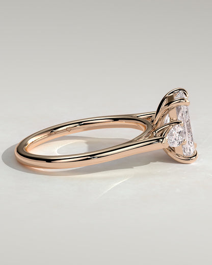 Jasmine - Radiant Claw Trilogy with Pear Side Stones and Cathedral Setting Engagement Ring - Rose Gold