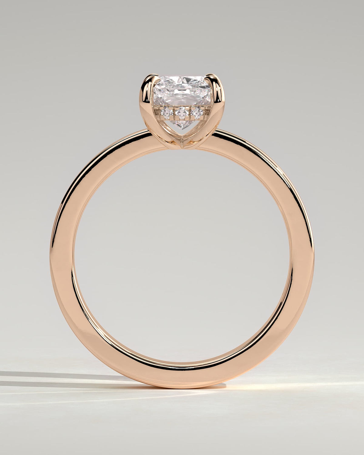 Kai - Elongated Cushion Claw Solitaire with Flat Cigar Band and Hidden Halo Engagement Ring - Rose Gold