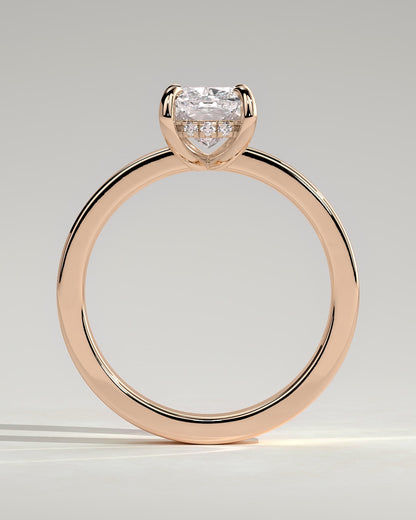 Kai - Elongated Cushion Claw Solitaire with Flat Cigar Band and Hidden Halo Engagement Ring - Rose Gold