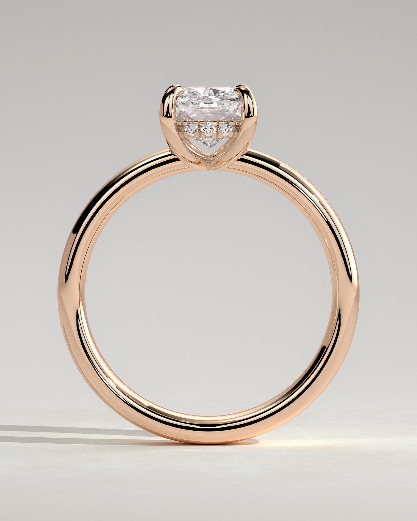 Cora - Elongated Cushion Claw Solitaire with Cigar Band and Hidden Halo Engagement Ring - Rose Gold - Rose Gold 2ct