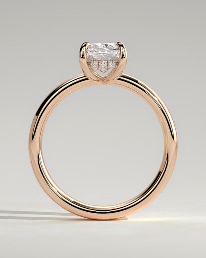 Cora - Elongated Cushion Claw Solitaire with Cigar Band and Hidden Halo Engagement Ring - Rose Gold