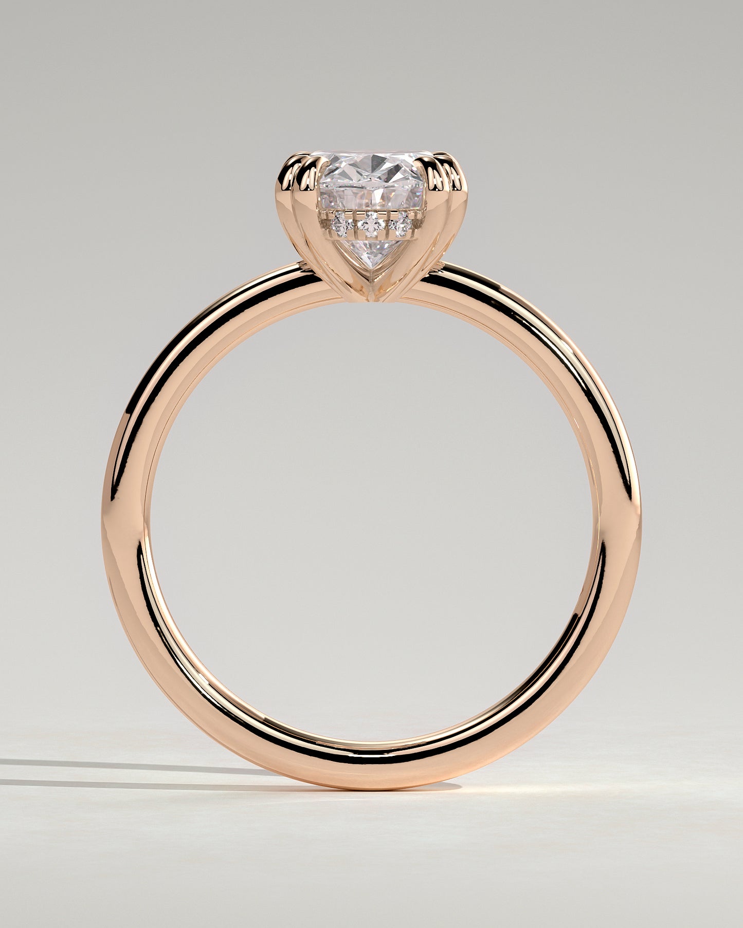 Avery - Oval Double Claw Solitaire with Hidden Halo Engagement Ring - Rose Gold - Rose Gold 2ct