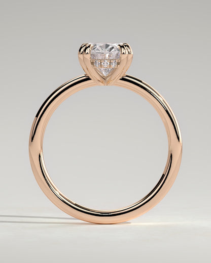 Avery - Oval Double Claw Solitaire with Hidden Halo Engagement Ring - Rose Gold