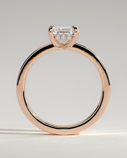 Carmella - Emerald Claw Solitaire with Flat Cigar Band and Hidden Halo Engagement Ring - Rose Gold
