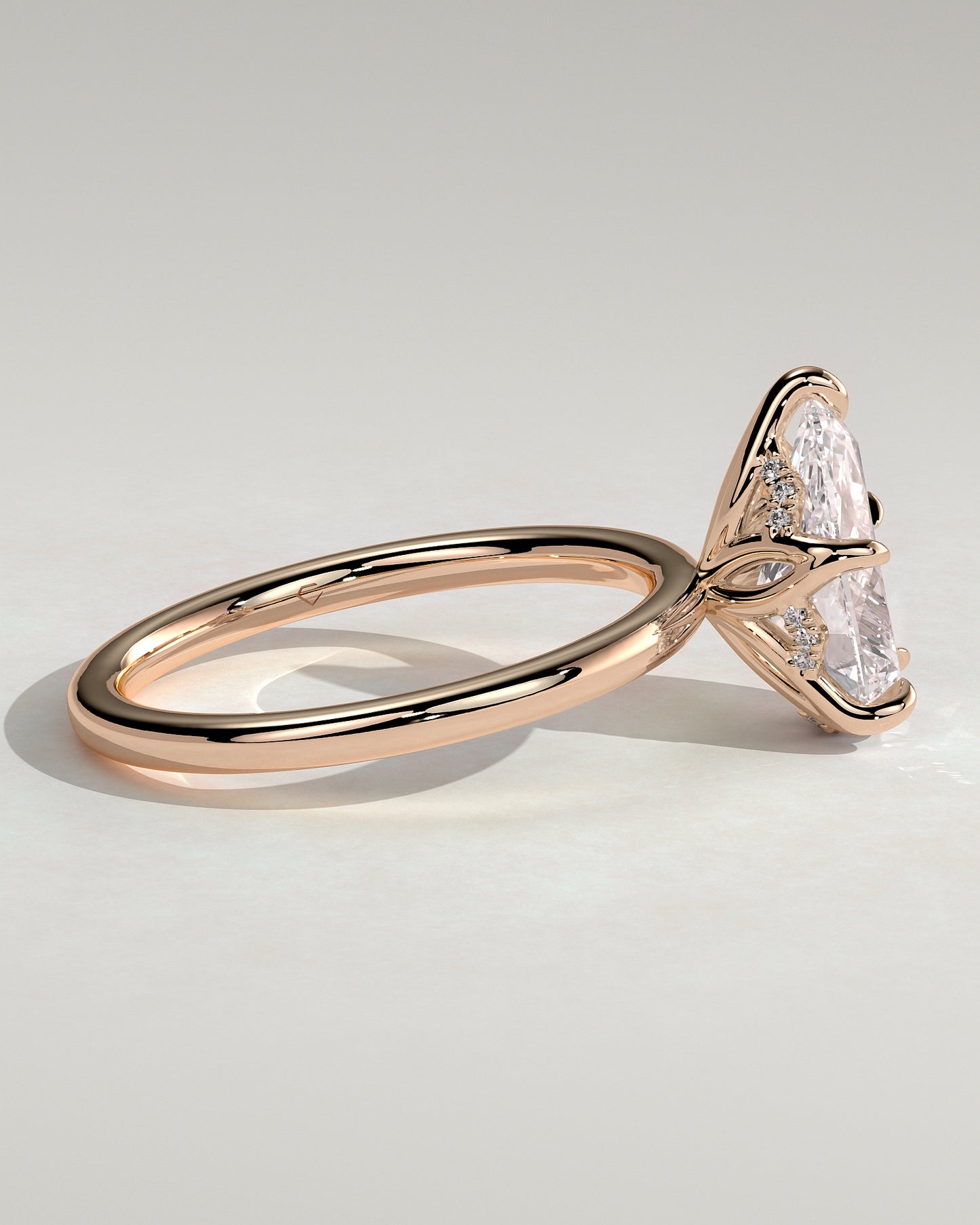 Blossom - Pear Claw Solitaire with Petal Gallery and Accented Tiara Detail Engagement Ring - Rose Gold - Rose Gold 2ct