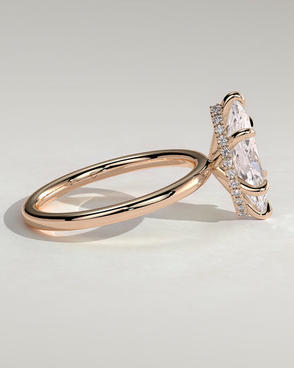 Claire - Marquise Claw Solitaire with Wrap Around Hidden Halo Engagement Ring - Rose Gold