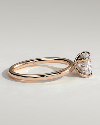 Frida - Elongated Cushion East West Claw Solitaire with Hidden Halo Engagement Ring - Rose Gold