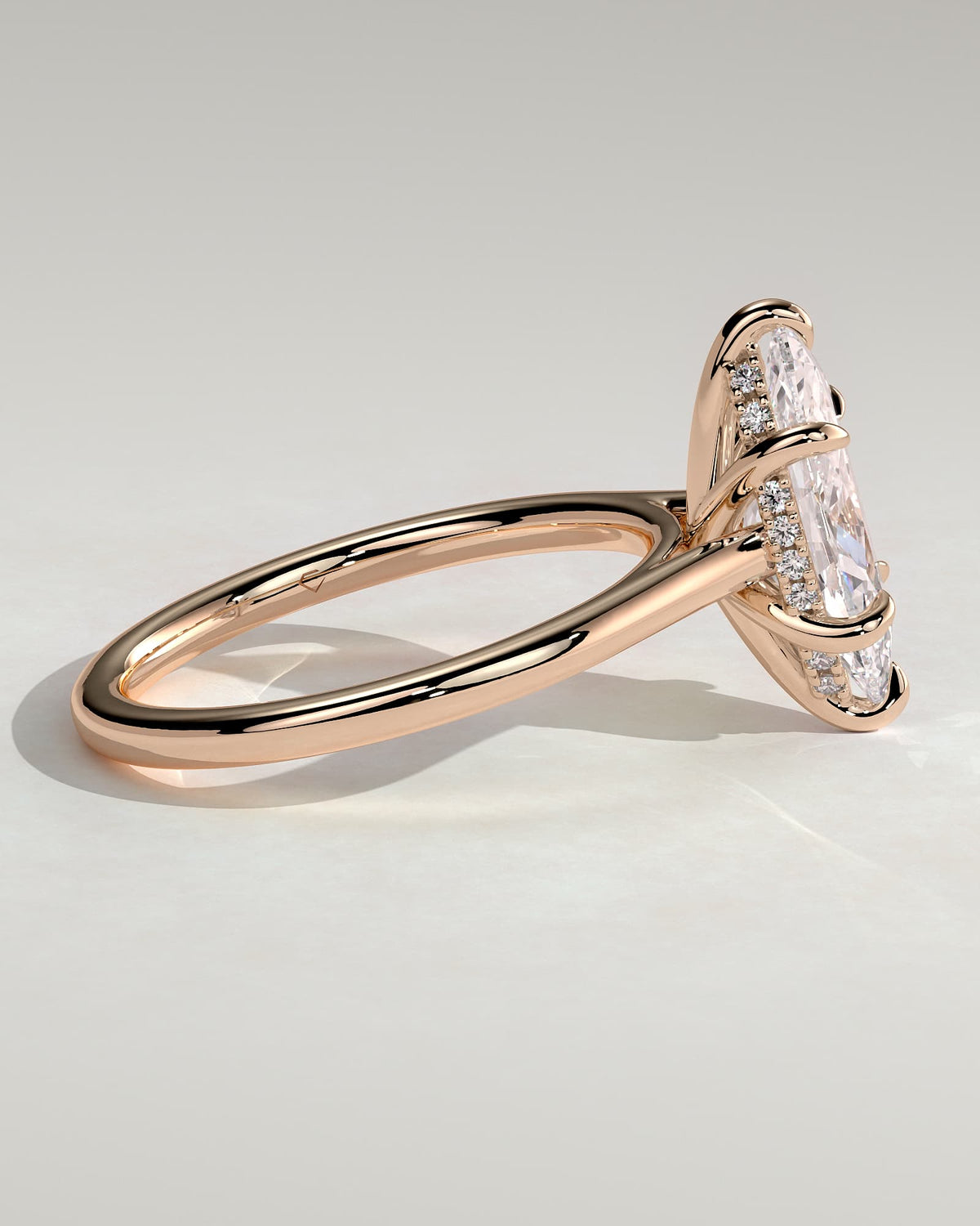 Jenna - Marquise Claw Solitaire with Hidden Halo and Cathedral High Setting Engagement Ring - Rose Gold