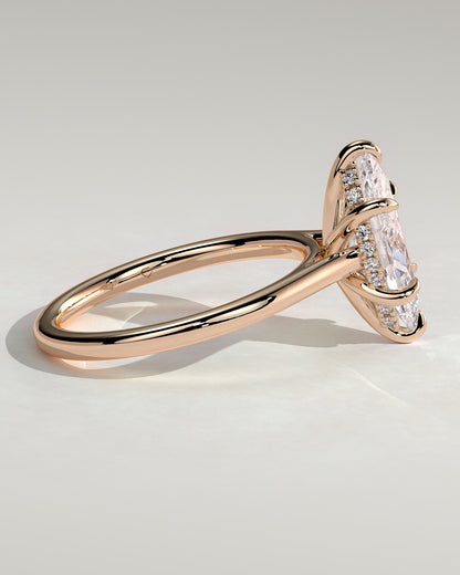 Jenna - Marquise Claw Solitaire with Hidden Halo and Cathedral High Setting Engagement Ring - Rose Gold