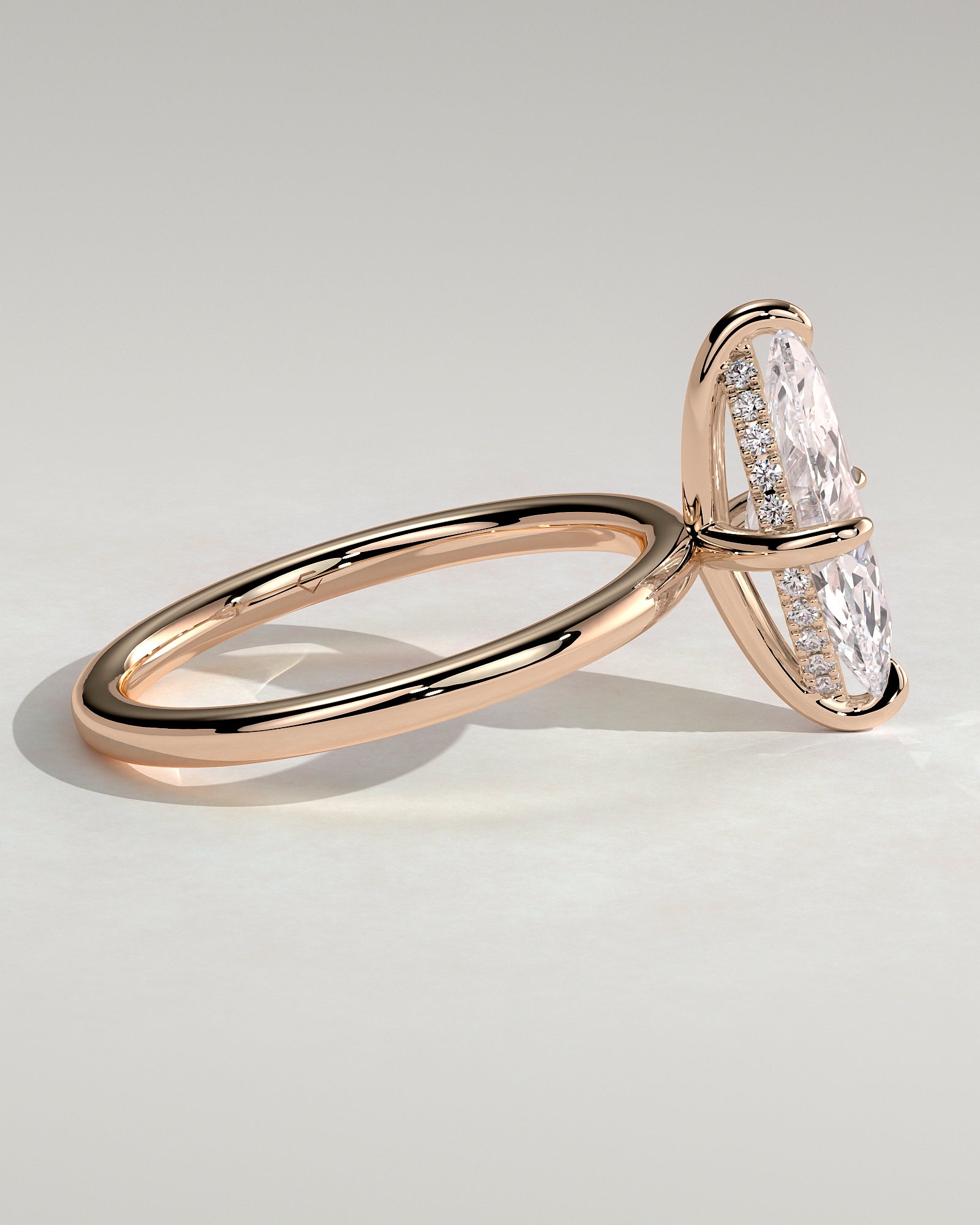 Hellen - Marquise Claw Solitaire with Hidden Halo Engagement Ring - Rose Gold - Rose Gold 2ct
