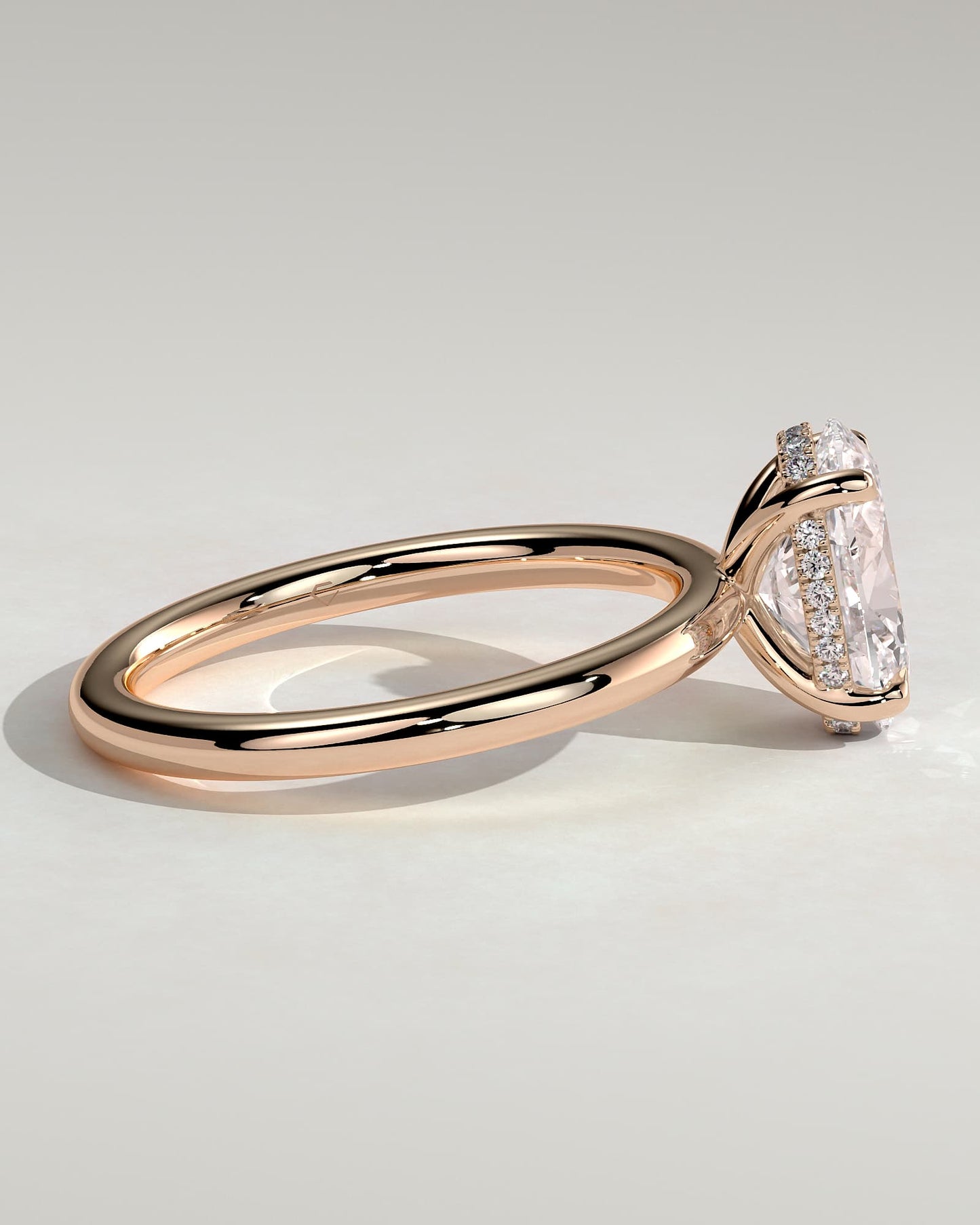 Emma - Classic Oval Claw Solitaire with Hidden Halo Engagement Ring - Rose Gold