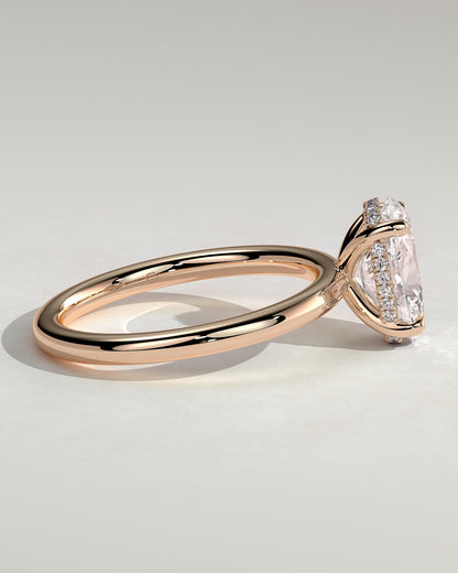 Emma - Classic Oval Claw Solitaire with Hidden Halo Engagement Ring - Rose Gold