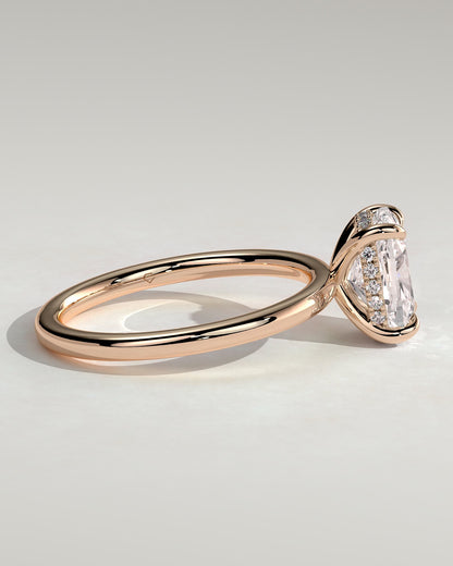 Ava - Elongated Cushion Claw Solitaire with Hidden Halo Engagement Ring - Rose Gold