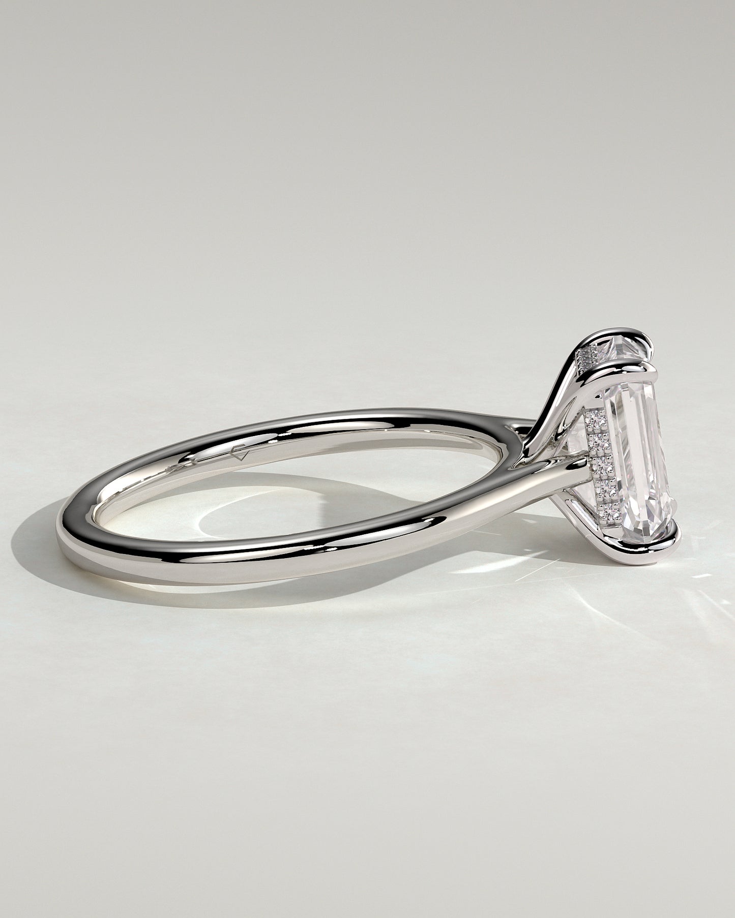 Angela - Radiant Claw Solitaire with Hidden Halo, Tapered Band and Cathedral High Setting Engagement Ring - Platinum - White Gold / Platinum 2ct