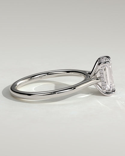 Angela - Radiant Claw Solitaire with Hidden Halo, Tapered Band and Cathedral High Setting Engagement Ring - White Gold
