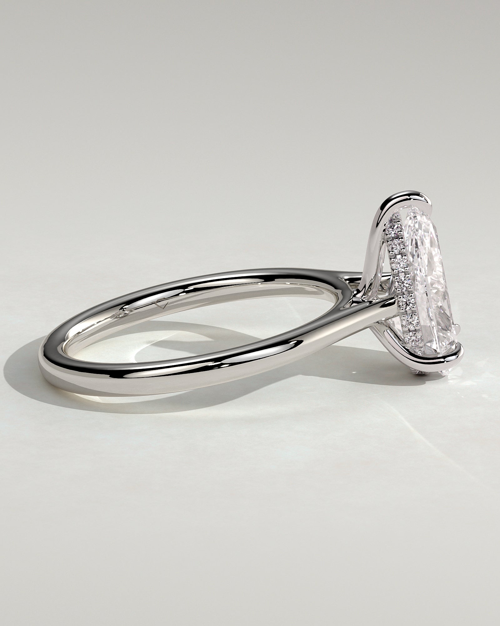 Courtney - Pear Claw Solitaire with Hidden Halo, Tapered Band and Cathedral High Setting Engagement Ring - Platinum - White Gold / Platinum 2ct