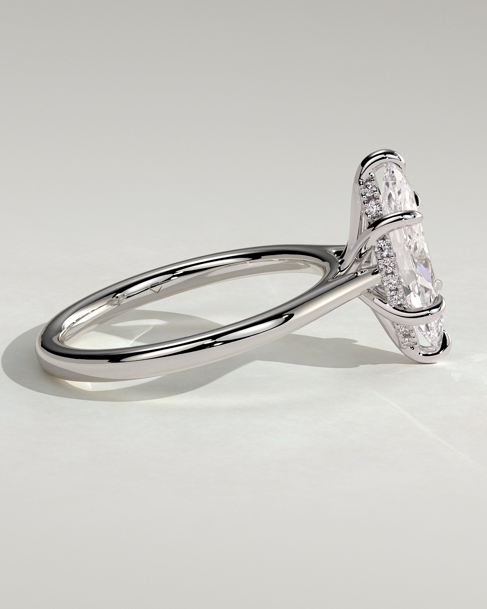 Heather - Marquise Claw Solitaire with Hidden Halo, Tapered Band and Cathedral High Setting Engagement Ring - Platinum - White Gold / Platinum 2ct