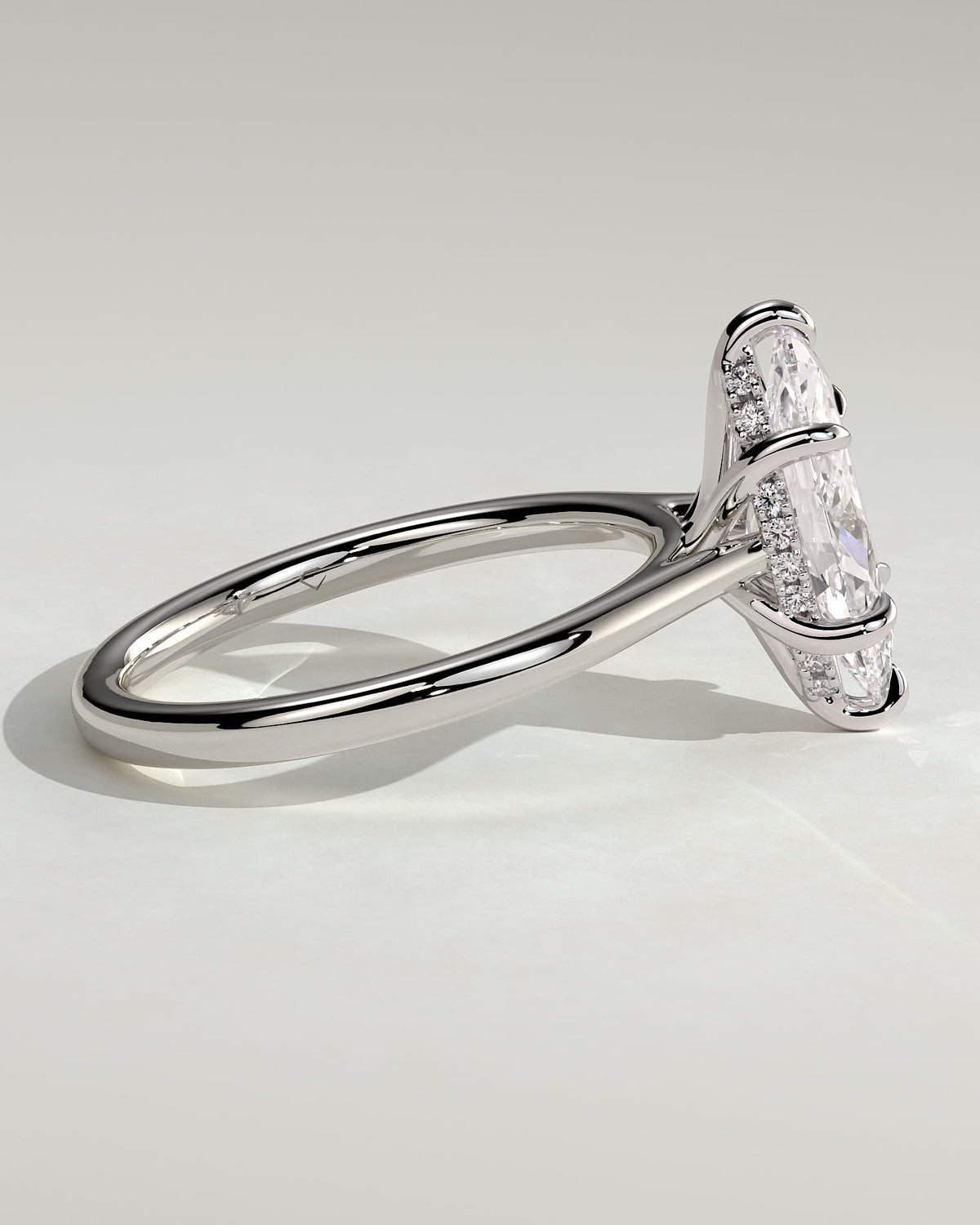 Heather - Marquise Claw Solitaire with Hidden Halo, Tapered Band and Cathedral High Setting Engagement Ring - White Gold