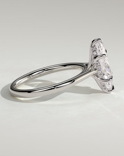 Heather - Marquise Claw Solitaire with Hidden Halo, Tapered Band and Cathedral High Setting Engagement Ring - White Gold