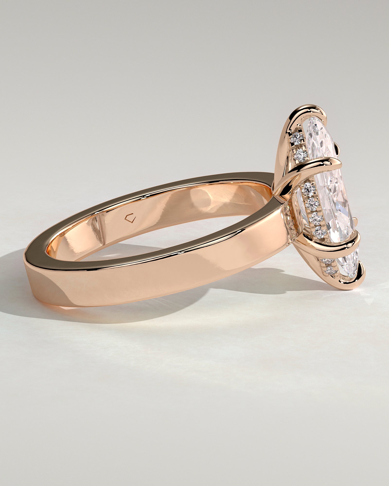 Aisha - Marquise Claw Solitaire with Flat Cigar Band and Hidden Halo Engagement Ring - Rose Gold - Rose Gold 2ct