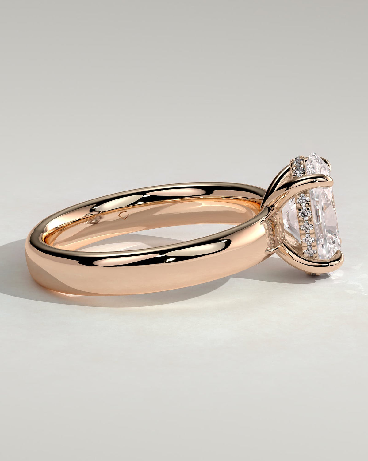Bronte - Oval Claw Solitaire with Cigar Band and Hidden Halo Engagement Ring - Rose Gold