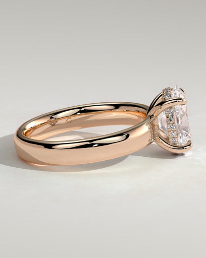 Bronte - Oval Claw Solitaire with Cigar Band and Hidden Halo Engagement Ring - Rose Gold