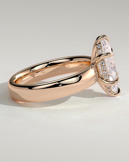 Gigi - Marquise Claw Solitaire with Cigar Band and Hidden Halo Engagement Ring - Rose Gold