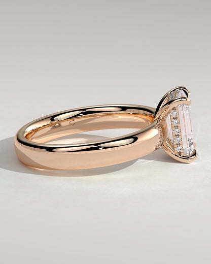Kate - Emerald Claw Solitaire with Cigar Band and Hidden Halo Engagement Ring - Rose Gold