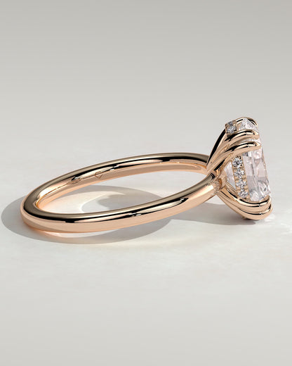Avery - Oval Double Claw Solitaire with Hidden Halo Engagement Ring - Rose Gold