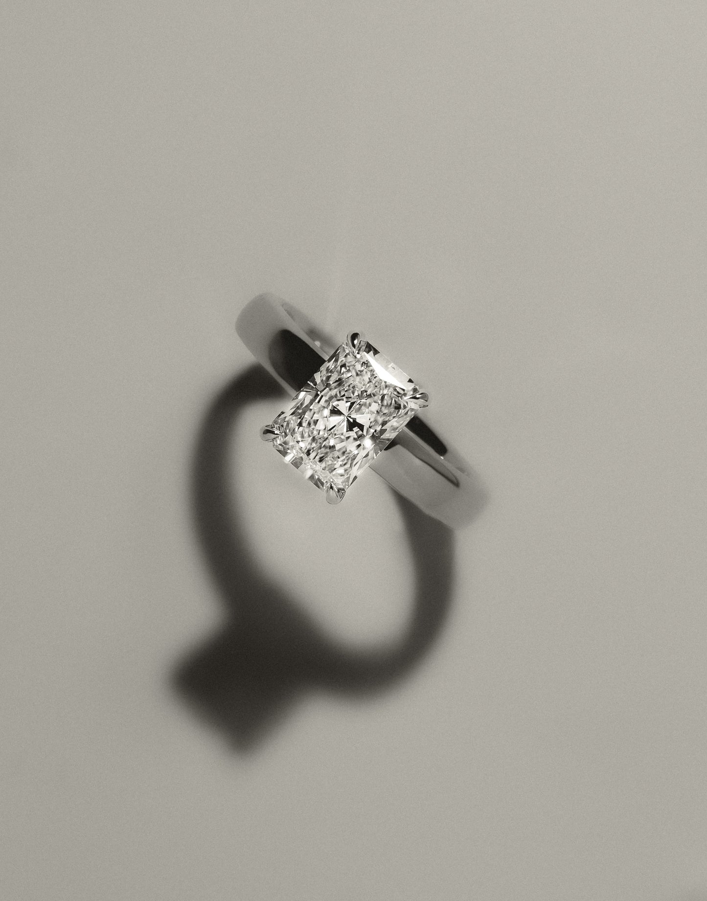 Angelina - Radiant Claw Solitaire with Cigar Band and Hidden Halo Engagement Ring - Yellow Gold - yellow gold - Lara Jewels