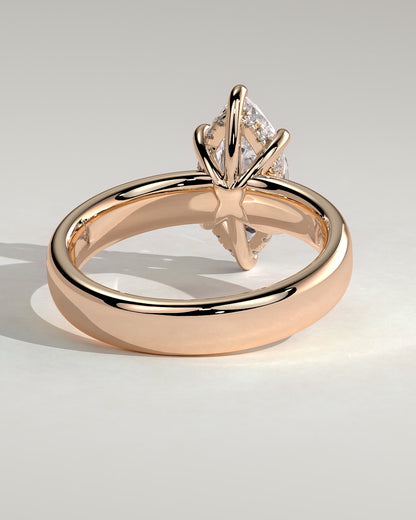 Gigi - Marquise Claw Solitaire with Cigar Band and Hidden Halo Engagement Ring - Rose Gold