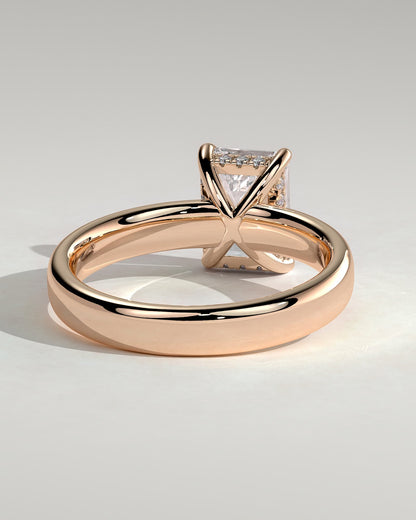 Kate - Emerald Claw Solitaire with Cigar Band and Hidden Halo Engagement Ring - Rose Gold