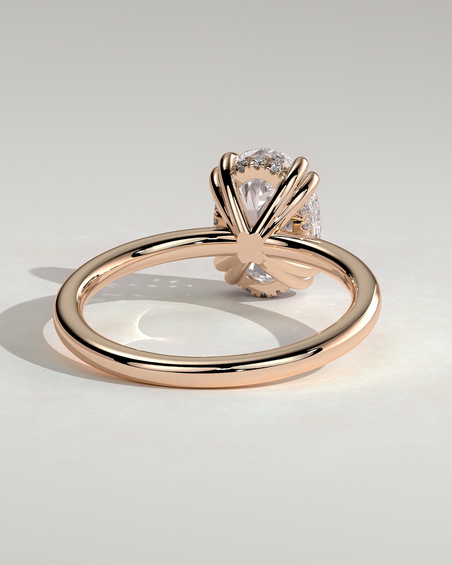 Avery - Oval Double Claw Solitaire with Hidden Halo Engagement Ring - Rose Gold - Rose Gold 2ct