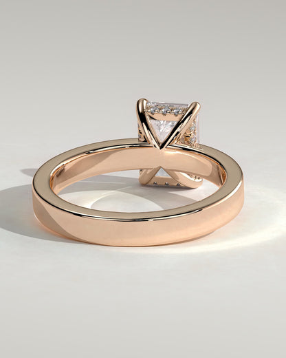 Carmella - Emerald Claw Solitaire with Flat Cigar Band and Hidden Halo Engagement Ring - Rose Gold