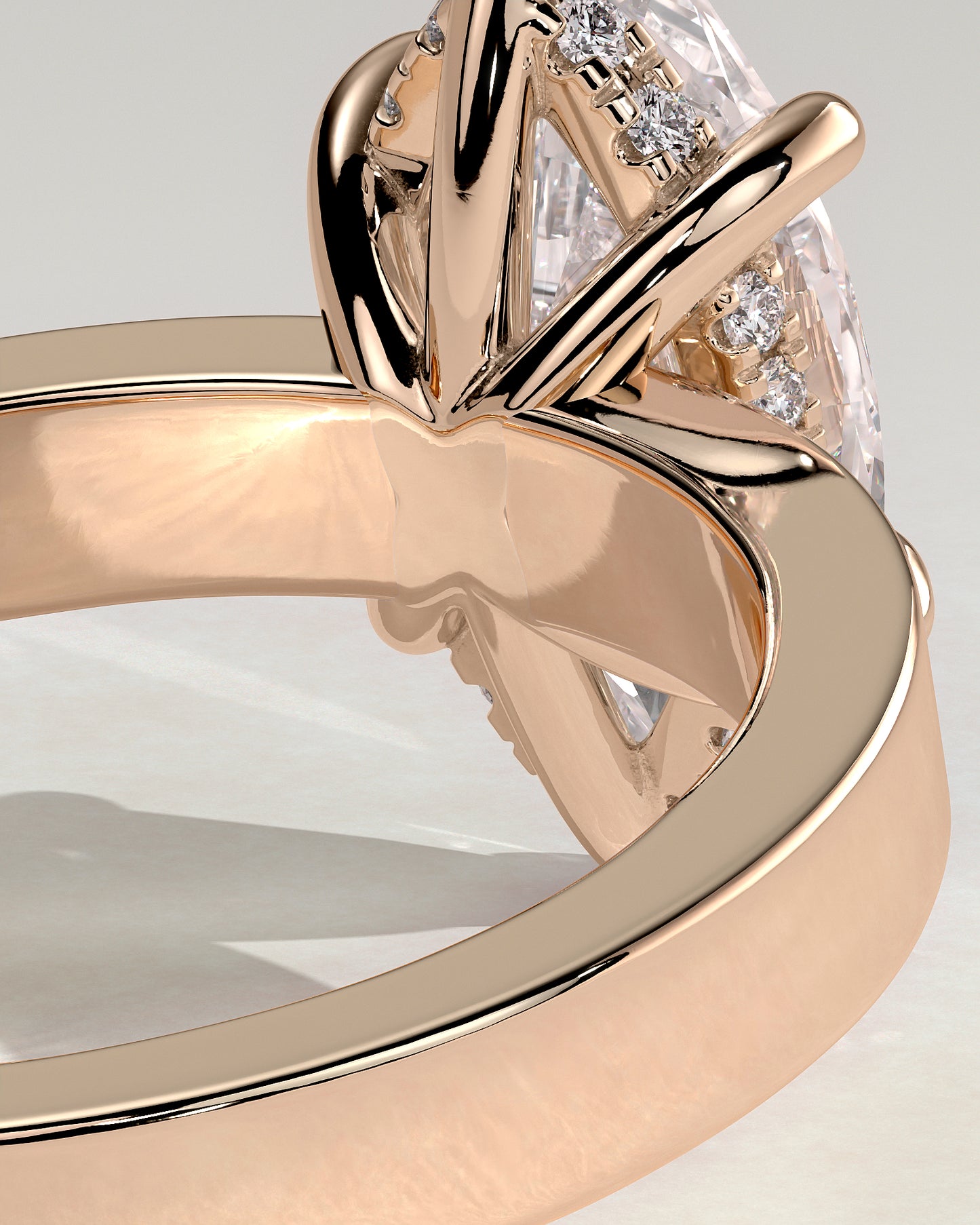 Aisha - Marquise Claw Solitaire with Flat Cigar Band and Hidden Halo Engagement Ring - Rose Gold - Rose Gold 2ct