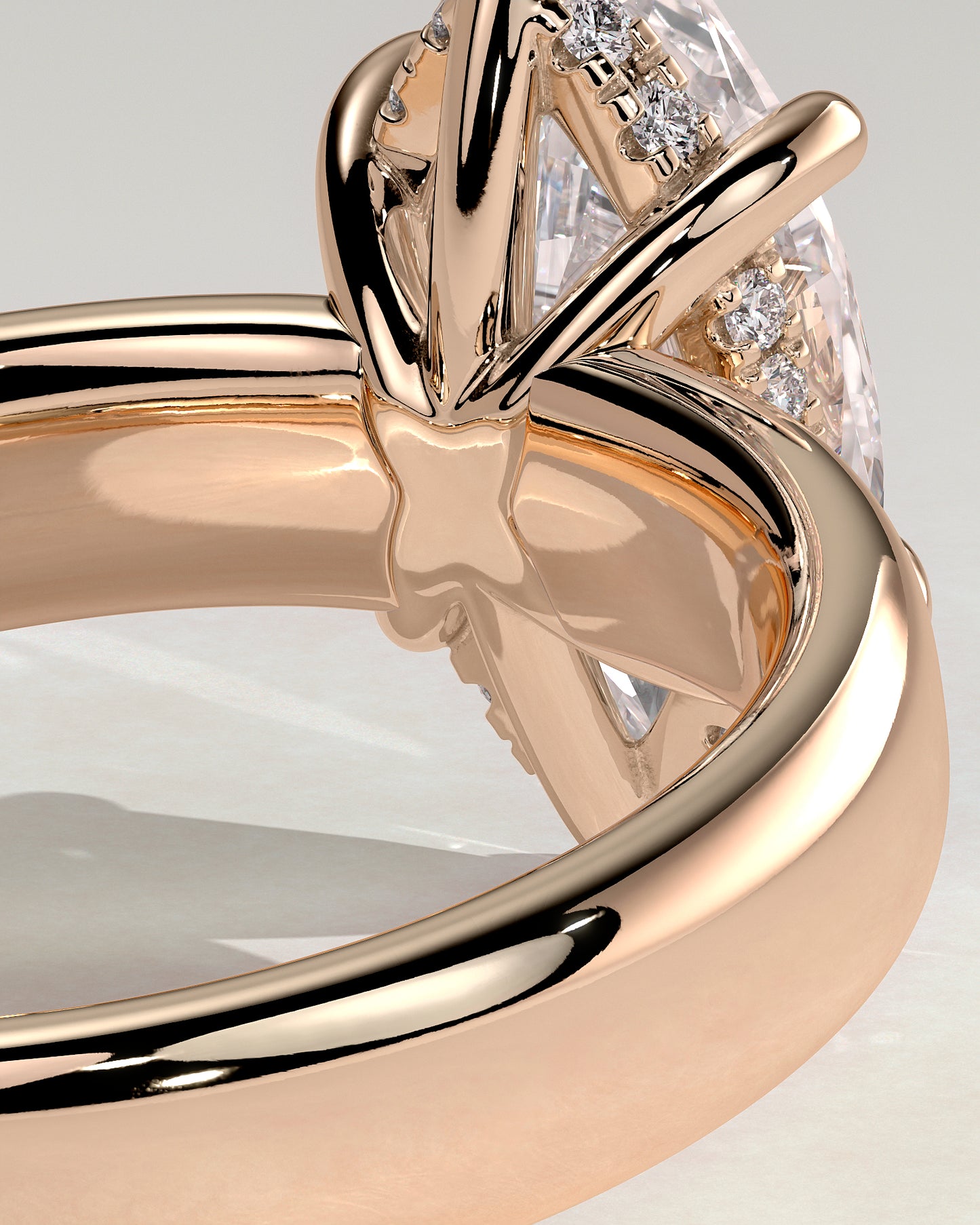 Gigi - Marquise Claw Solitaire with Cigar Band and Hidden Halo Engagement Ring - Rose Gold - Rose Gold 2ct