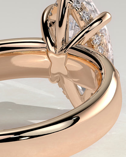 Gigi - Marquise Claw Solitaire with Cigar Band and Hidden Halo Engagement Ring - Rose Gold
