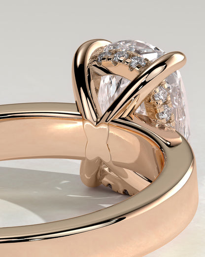 Kai - Elongated Cushion Claw Solitaire with Flat Cigar Band and Hidden Halo Engagement Ring - Rose Gold