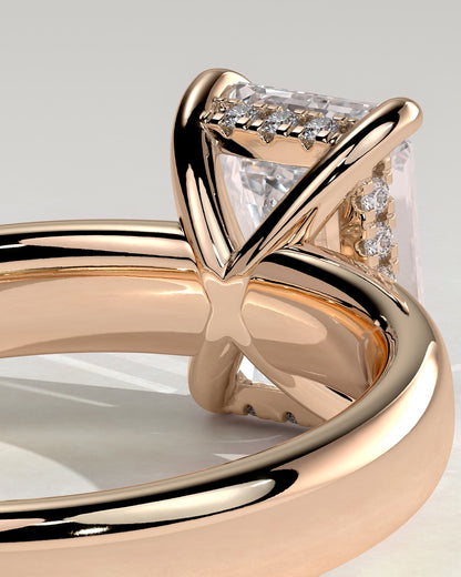 Kate - Emerald Claw Solitaire with Cigar Band and Hidden Halo Engagement Ring - Rose Gold
