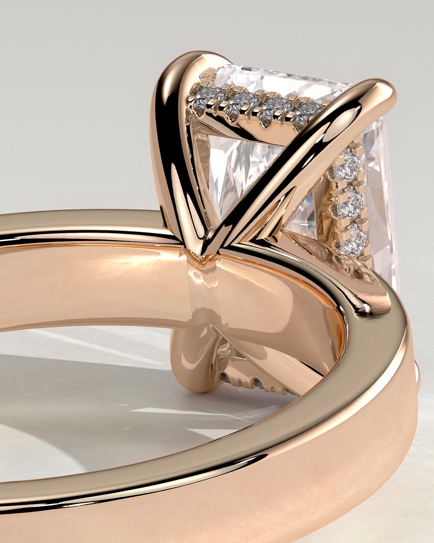 Aida - Radiant Claw Solitaire with Flat Cigar Band and Hidden Halo Engagement Ring - Rose Gold - Rose Gold 2ct