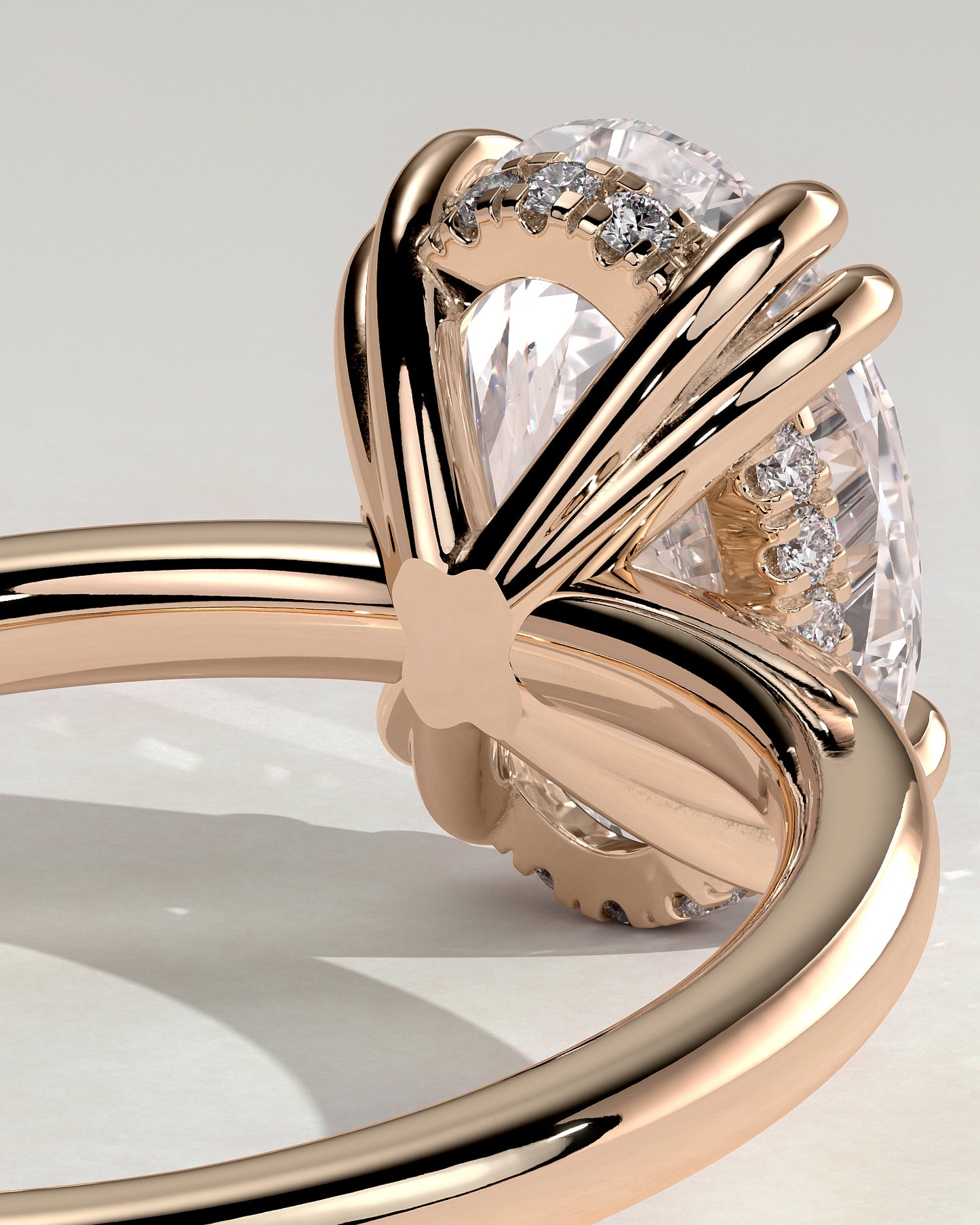 Avery - Oval Double Claw Solitaire with Hidden Halo Engagement Ring - Rose Gold - Rose Gold 2ct